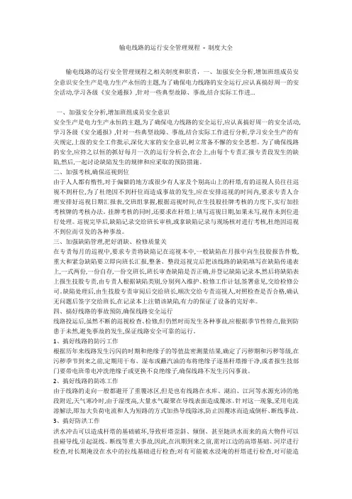 输电线路的运行安全管理规程 - 制度大全_1