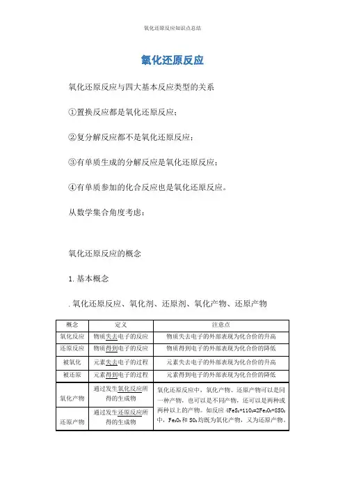 氧化还原反应知识点总结