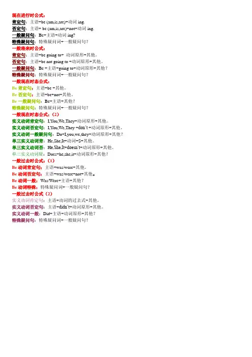 各种时态重要公式