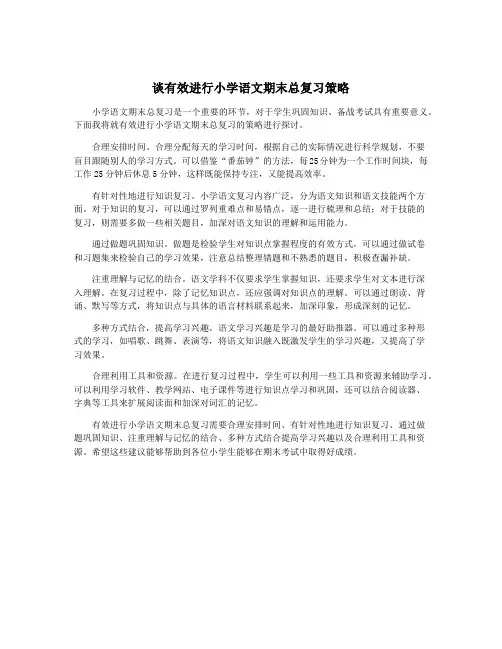 谈有效进行小学语文期末总复习策略