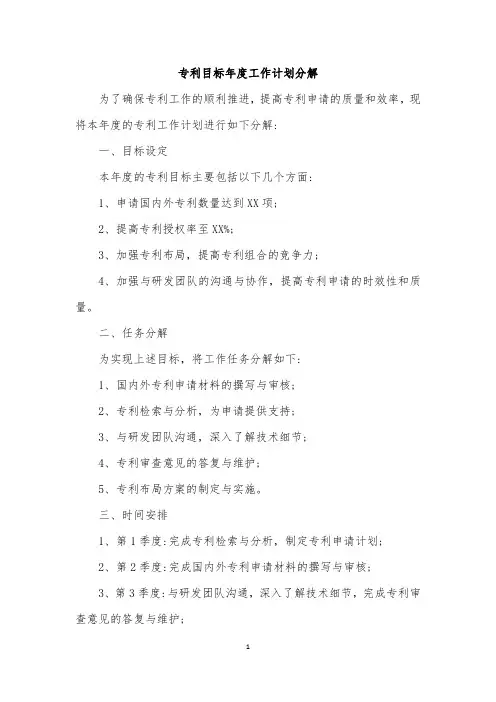 专利目标年度工作计划分解