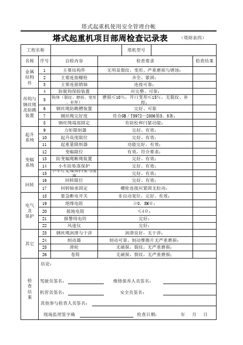 塔式起重机项目周检查记录表