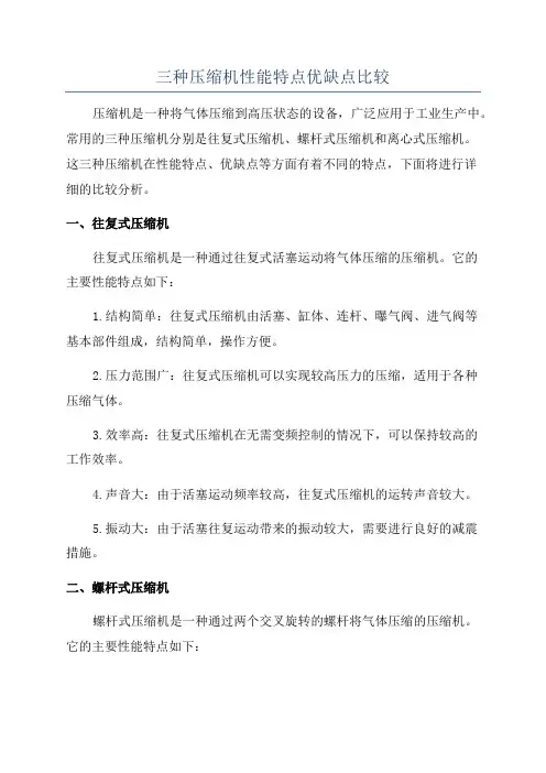 三种压缩机性能特点优缺点比较