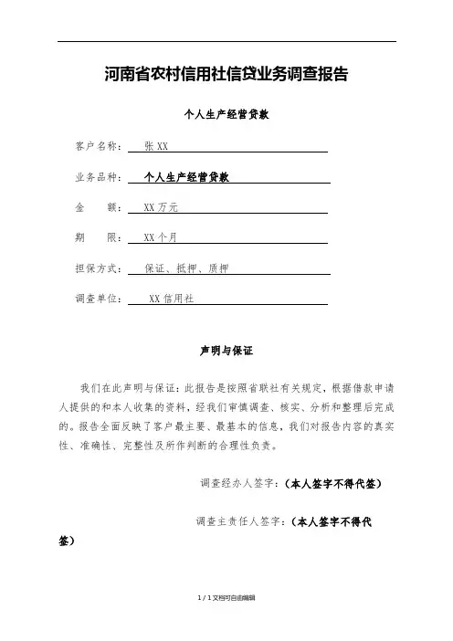 农信社个人贷款调查、审查报告模板