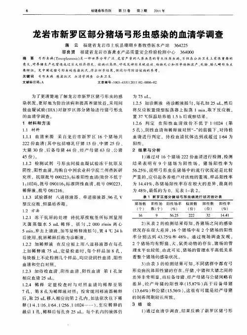龙岩市新罗区部分猪场弓形虫感染的血清学调查