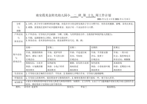 幼儿园小班第19周周计划