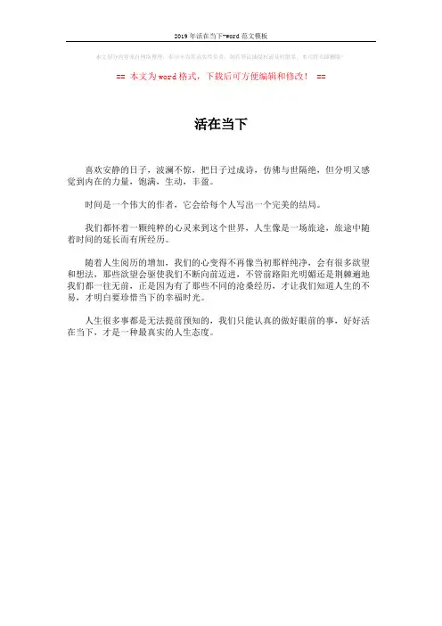 2019年活在当下-word范文模板 (1页)