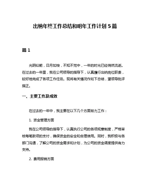 出纳年终工作总结和明年工作计划5篇