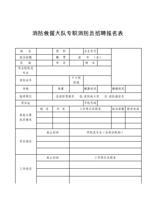 消防救援大队专职消防员招聘报名表