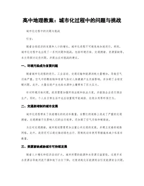 高中地理教案：城市化过程中的问题与挑战