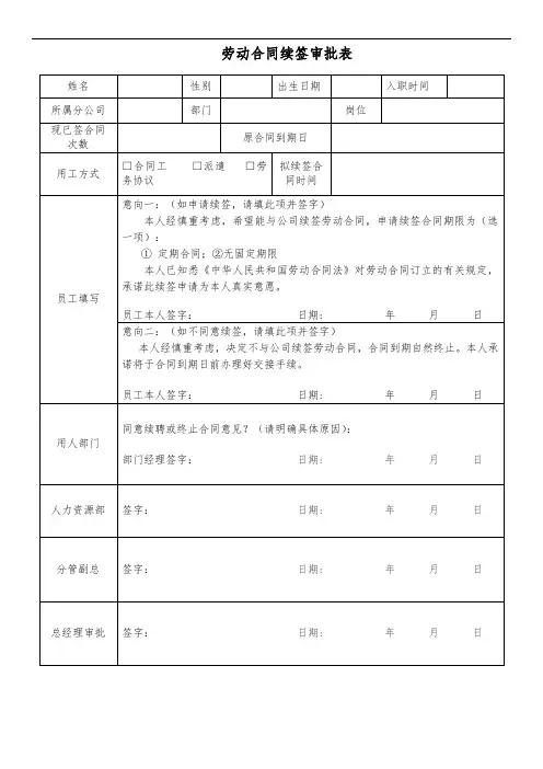 劳动合同续签审批表 模板