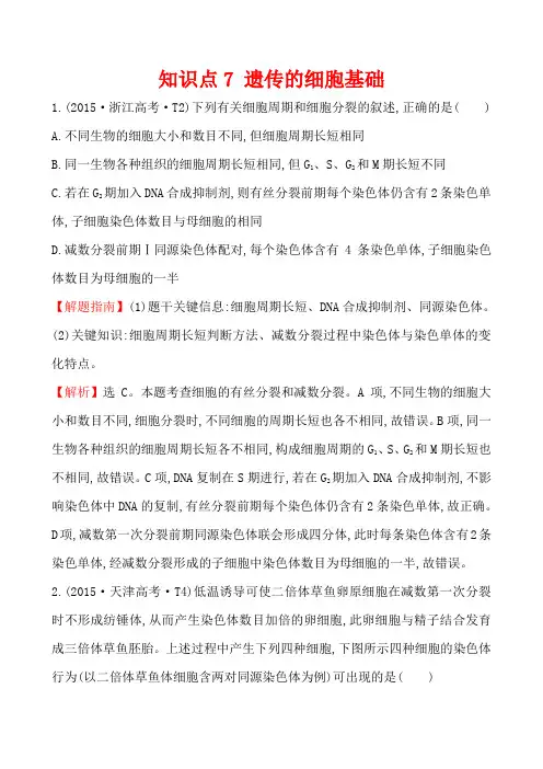 2015年高考生物真题分类题库知识点7 遗传的细胞基础