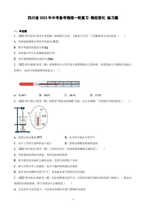四川省2023年中考备考物理一轮复习 物态变化 练习题(含解析)
