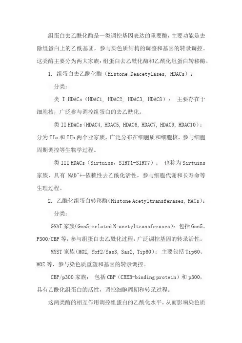 组蛋白去乙酰化酶分类