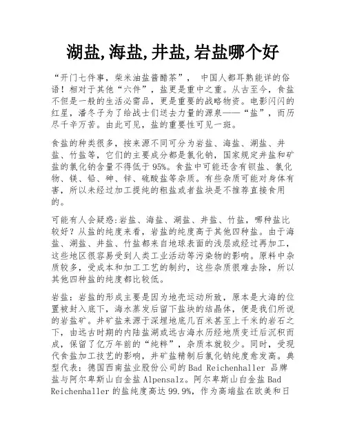 湖盐,海盐,井盐,岩盐哪个好