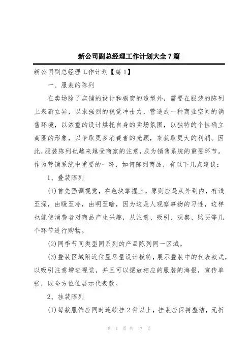 新公司副总经理工作计划大全7篇
