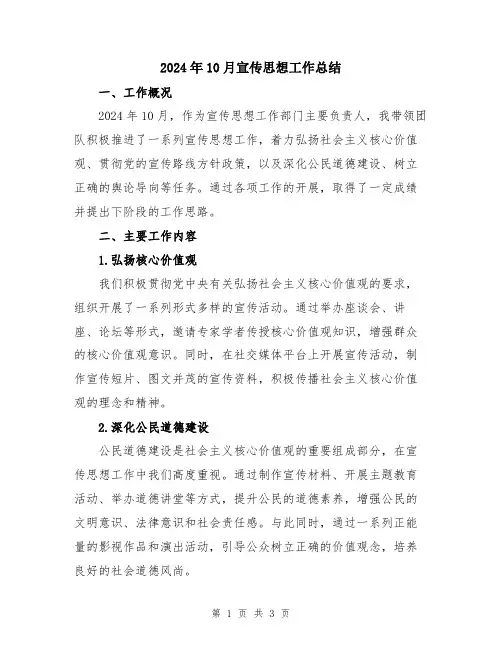 2024年10月宣传思想工作总结