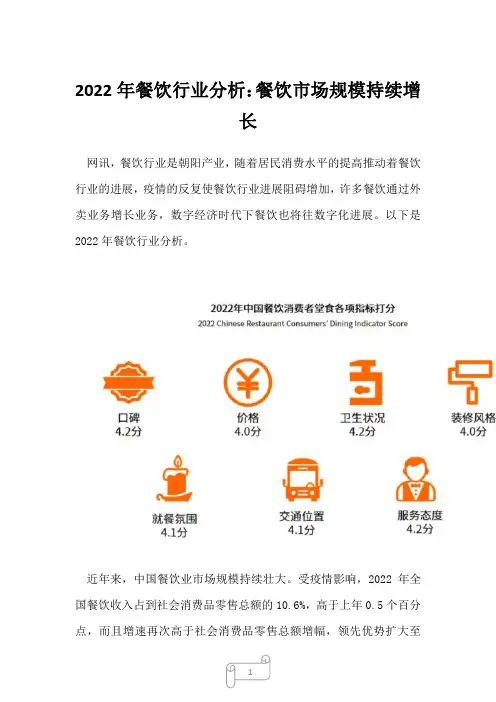 2022年餐饮行业分析：餐饮市场规模持续增长