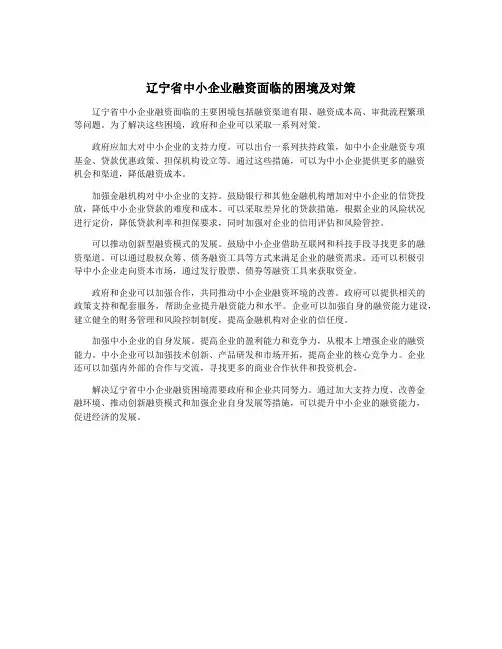 辽宁省中小企业融资面临的困境及对策