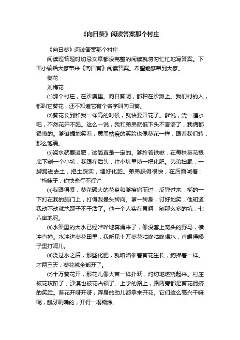 《向日葵》阅读答案那个村庄