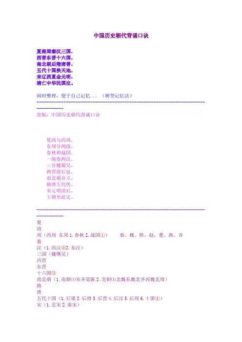 中国历史朝代背诵口诀