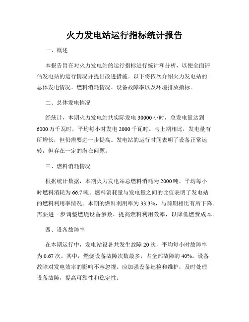 火力发电站运行指标统计报告