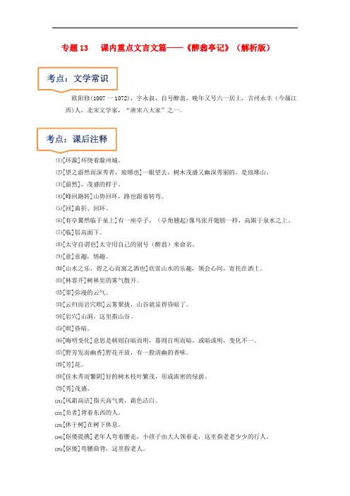 2023年中考语文一轮复习之《醉翁亭记》(解析版)