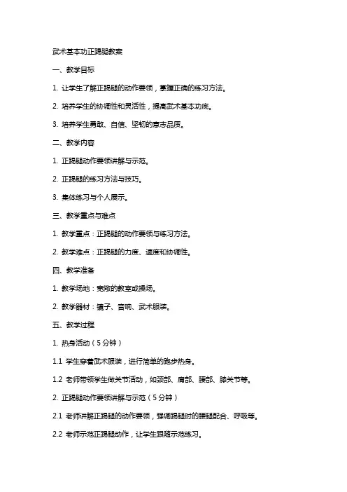 武术基本功正踢腿教案
