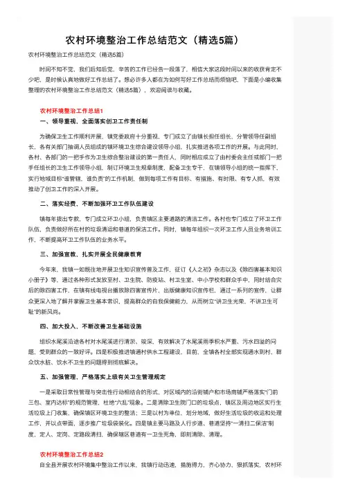 农村环境整治工作总结范文（精选5篇）