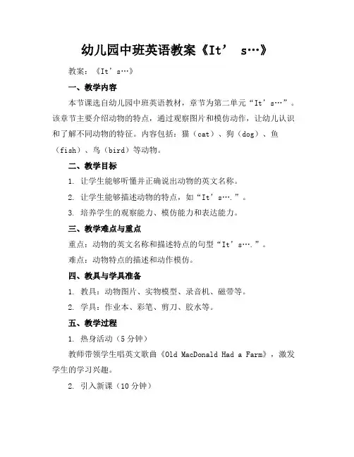 幼儿园中班英语教案《It’s…》