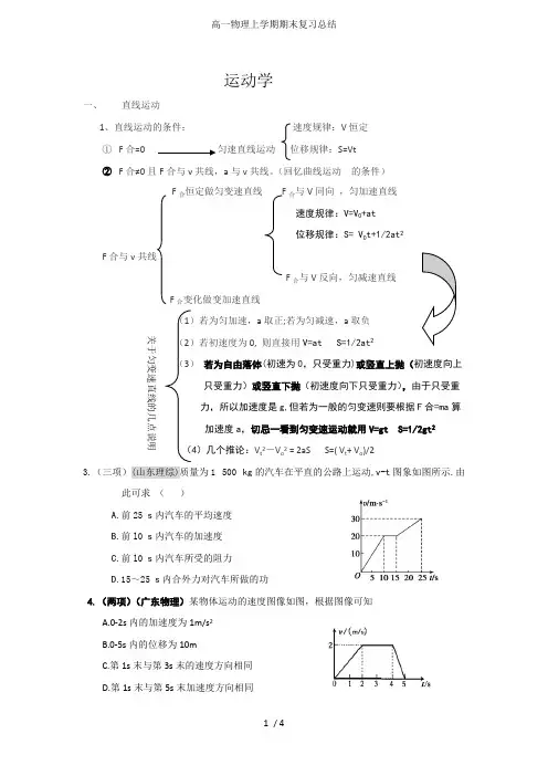 (完整版)高一物理上学期期末复习总结,推荐文档