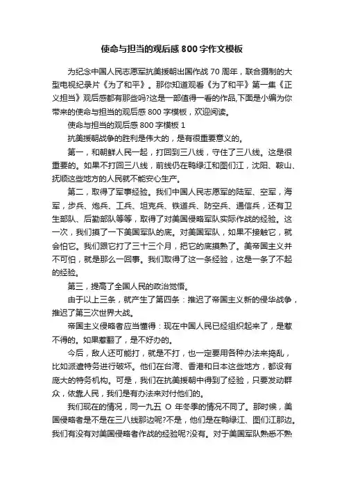 使命与担当的观后感800字作文模板