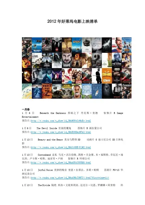 2012年好莱坞电影上映名单