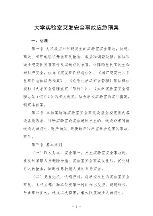 大学实验室突发安全事故应急预案