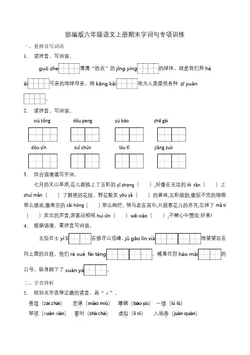 六年级语文上册期末字词句专项(含答案) (1)