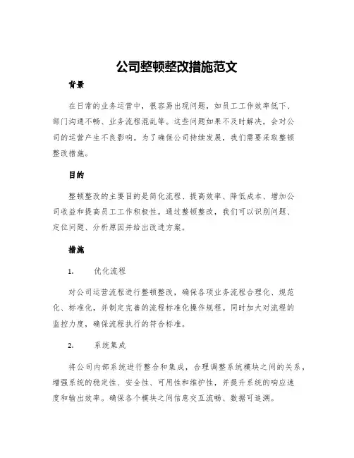 公司整顿整改措施范文