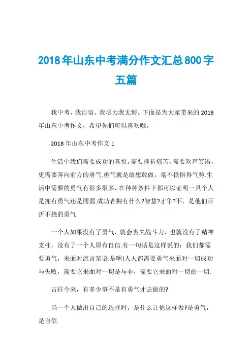 2018年山东中考满分作文汇总800字五篇