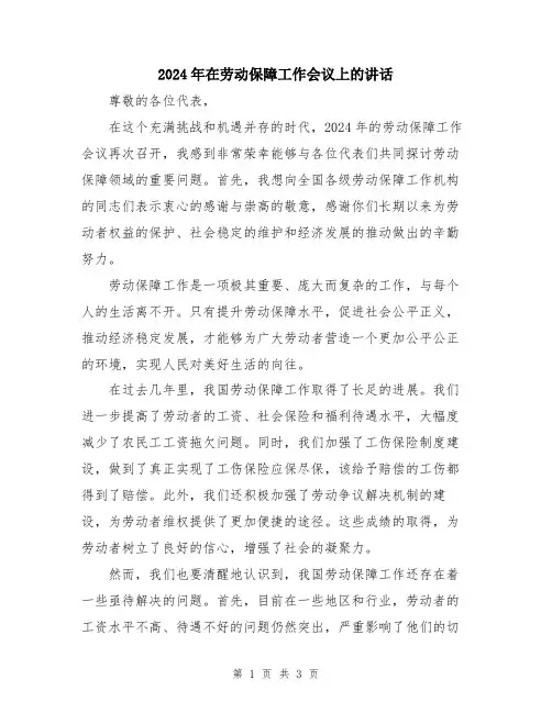 2024年在劳动保障工作会议上的讲话