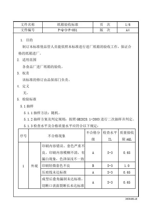 纸箱验收标准
