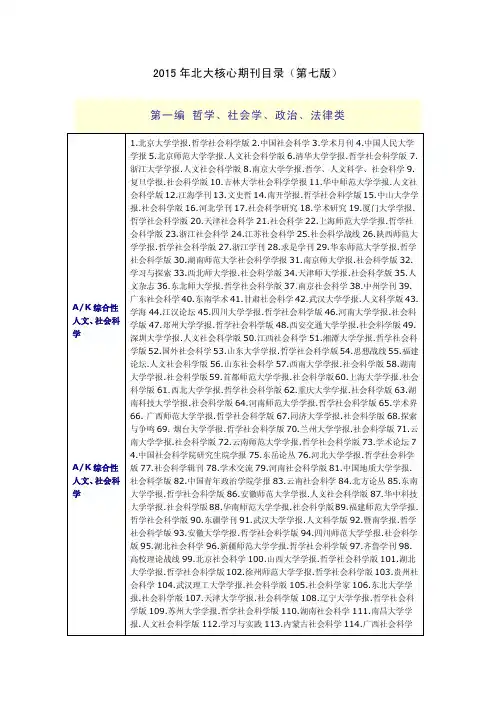 2015年北大核心期刊目录(第七版)