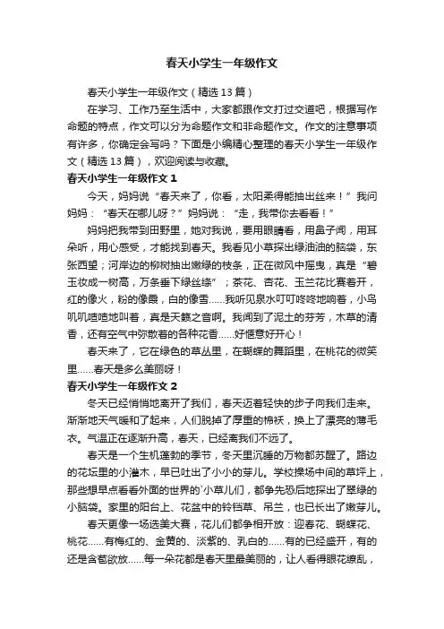 春天小学生一年级作文（精选13篇）