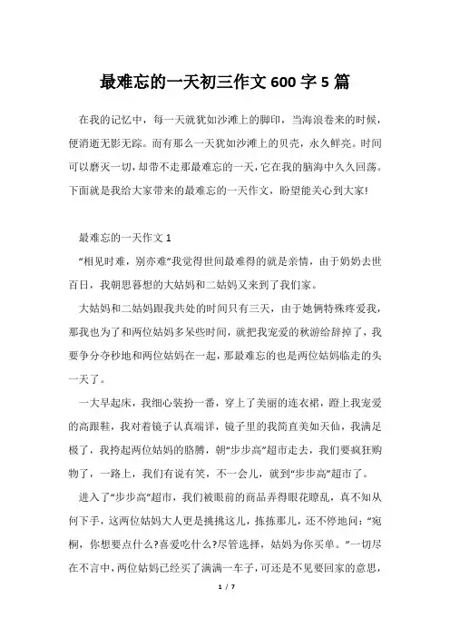 最难忘一天初三作文600字5篇