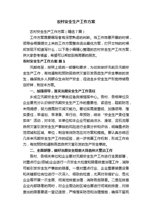 农村安全生产工作方案