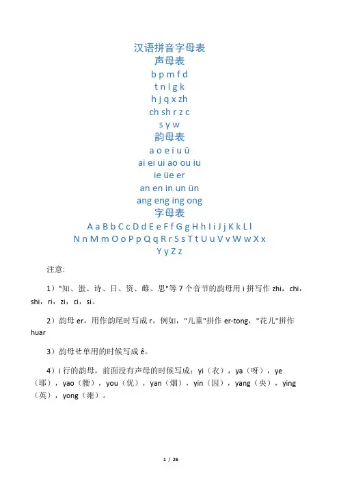汉语拼音字母表及发音方法