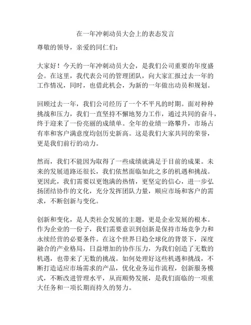 在一年冲刺动员大会上的表态发言