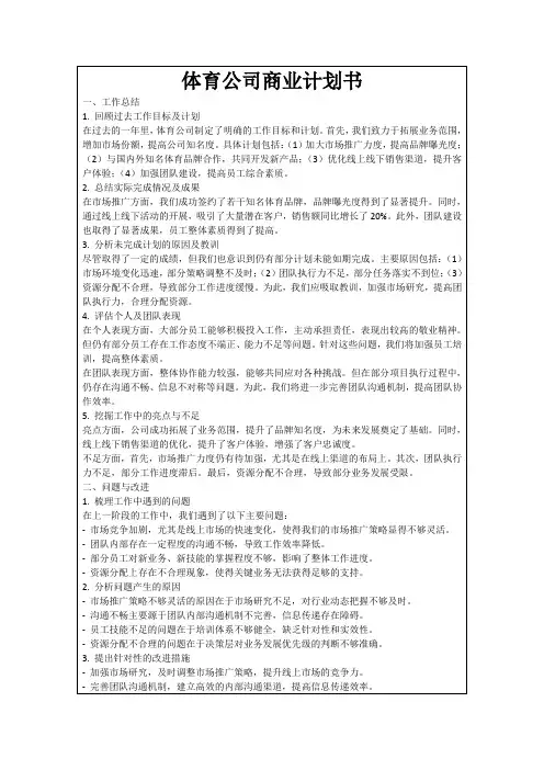体育公司商业计划书