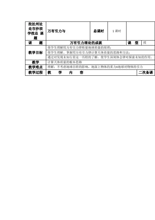 第4节 万有引力理论的成就(教案)
