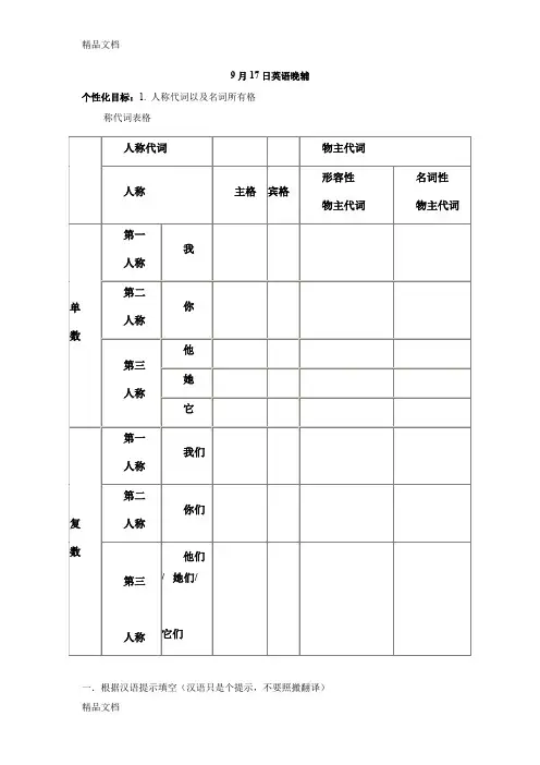 最新小升初英语人称代词专项练习