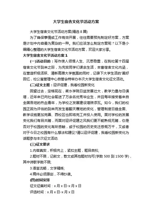 大学生宿舍文化节活动方案