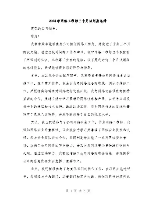 2024年网络工程师三个月试用期总结（2篇）